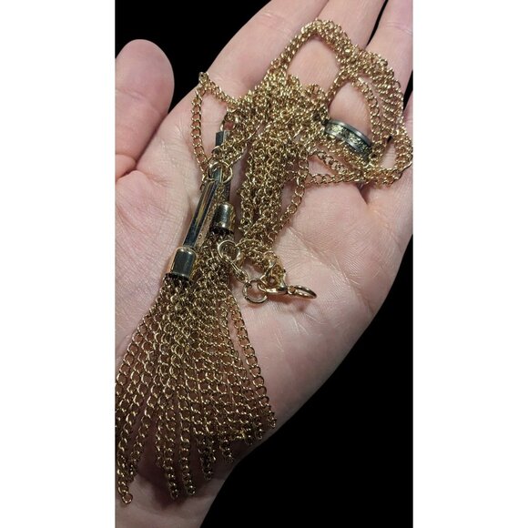 Chic Double Chain Tassel Gold Tone Necklace - Picture 6 of 7
